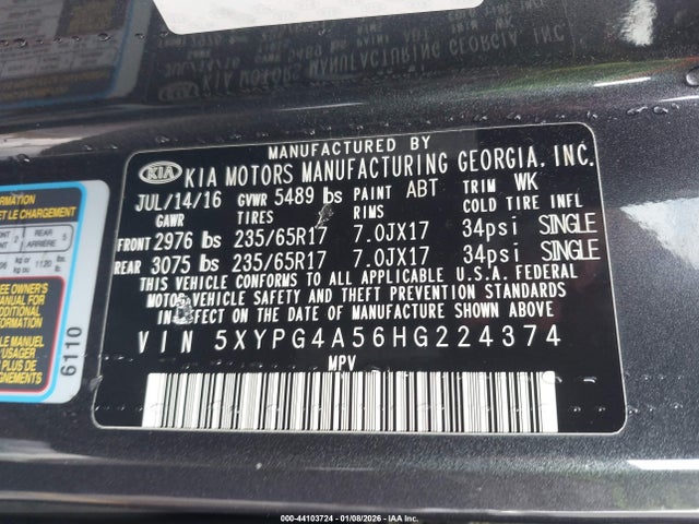2017 KIA SORENTO 5XYPG4A56HG224374 Photo 8