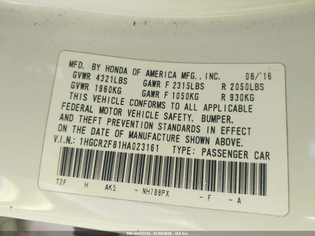 1HGCR2F81HA023161 Honda Accord Ex-l