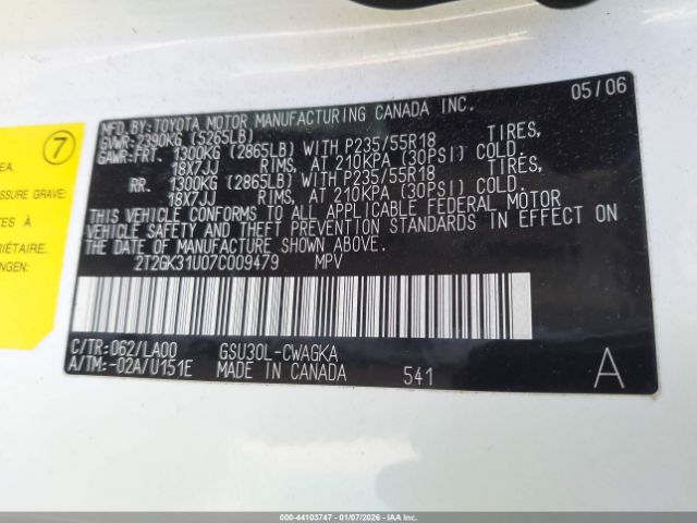 2007 LEXUS RX 350 2T2GK31U07C009479 Photo 8