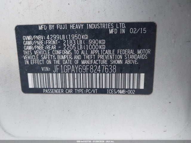 2015 Subaru Impreza 2.0i Sport Premium მანქანა იყიდება აუქციონზე, vin: JF1GPAY69F8247638, აუქციონის ნომერი: 44103758