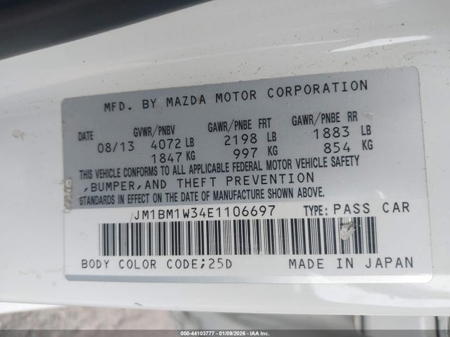 44103777 :رقم المزاد ، JM1BM1W34E1106697 vin ، 2014 Mazda Mazda3 S Grand Touring مزاد بيع