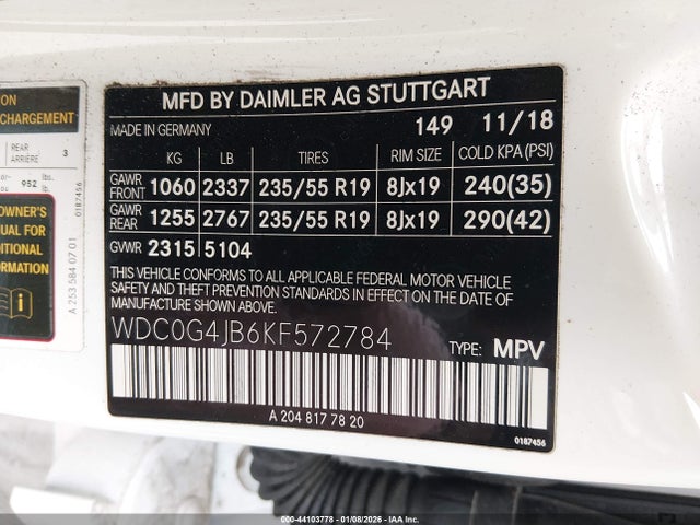 WDC0G4JB6KF572784 Mercedes-Benz GLC 300