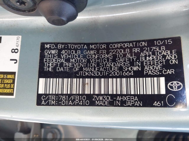 JTDKN3DU1F2001664 Toyota Prius Two