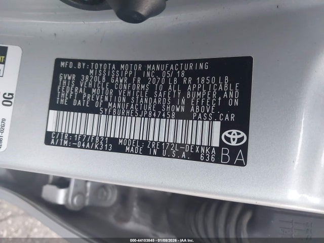 5YFBURHE5JP847458 Toyota COROLLA LE