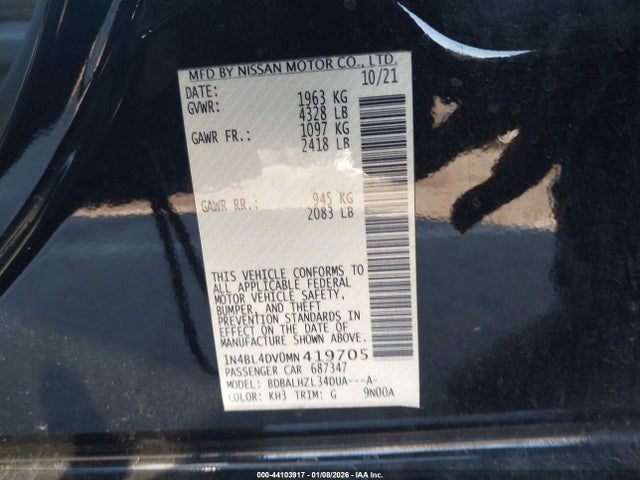 1N4BL4DV0MN419705 Nissan Altima Sv Fwd
