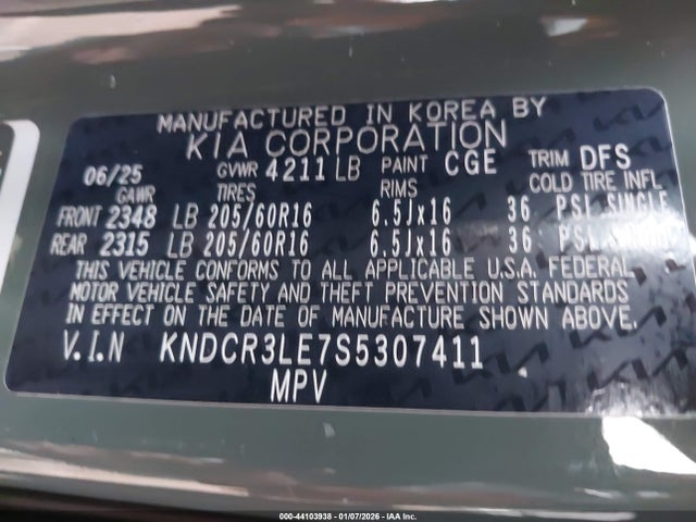 KNDCR3LE7S5307411 KIA NIRO EX