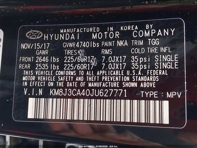 KM8J3CA40JU627771 Hyundai TUCSON SEL