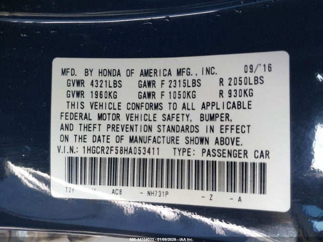 1HGCR2F58HA053411 Honda Accord Sport