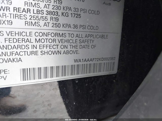 Aukcja sprzedaży 2019 Audi Q7 55 Premium/55 Se Premium, vin: WA1AAAF72KD002382, numer aukcji: 44104043