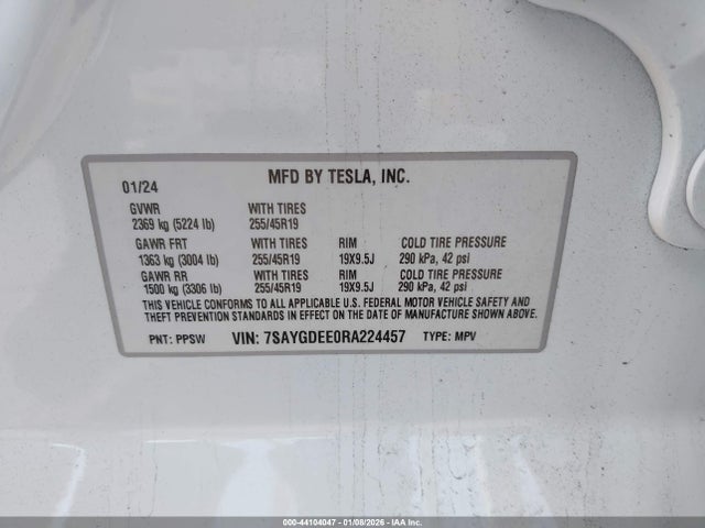 Продажа на аукционе авто 2024 Tesla Model Y Long Range Dual Motor All-wheel Drive, vin: 7SAYGDEE0RA224457, номер лота: 44104047