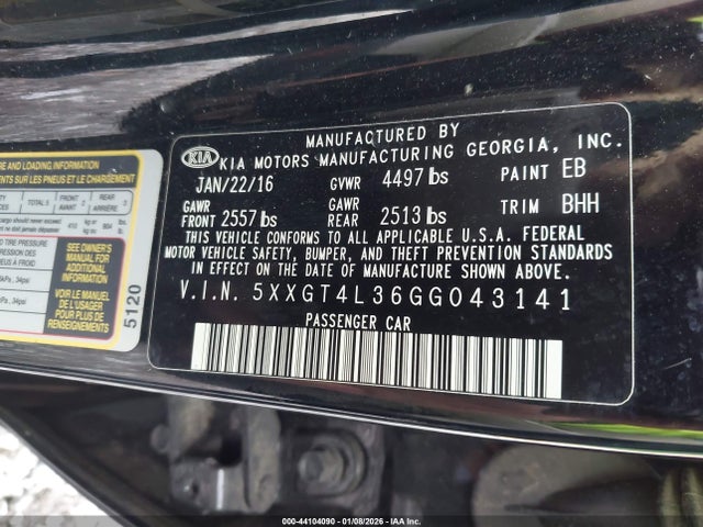 5XXGT4L36GG043141 KIA Optima Lx