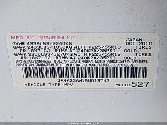 2011 MITSUBISHI OUTLANDER JA4AS3AW1BU018743 Photo 8