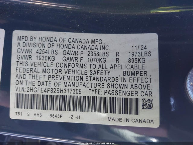 2025 HONDA CIVIC HYBRID 2HGFE4F82SH317309 Photo 8