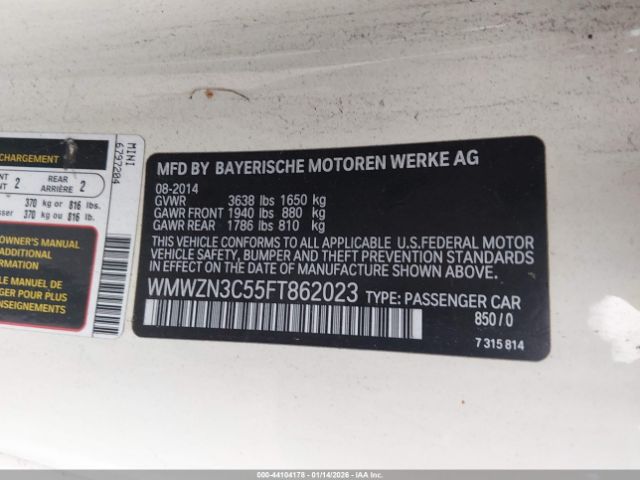 2015 MINI CONVERTIBLE WMWZN3C55FT862023 Photo 8