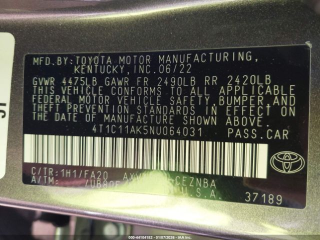 2022 TOYOTA CAMRY 4T1C11AK5NU064031 Photo 8