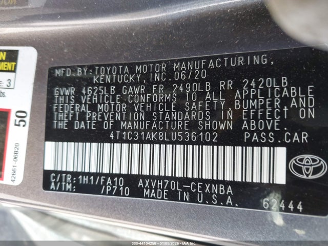 Toyota Camry Le Hybrid 2020 4T1C31AK8LU536102 Image 9