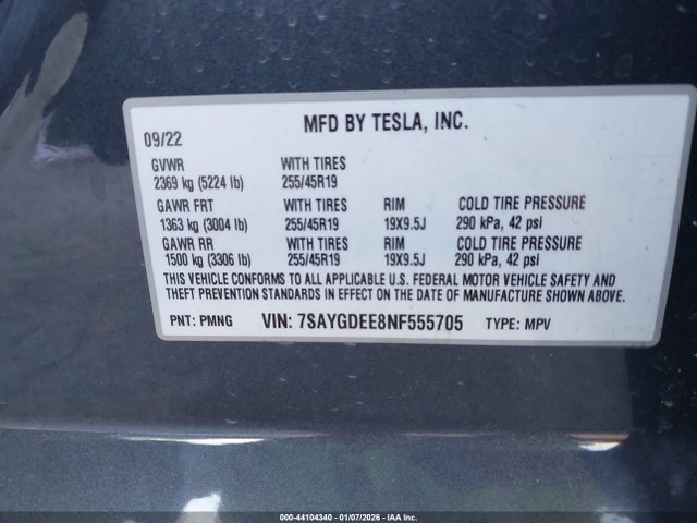 2022 TESLA MODEL Y 7SAYGDEE8NF555705 Photo 8