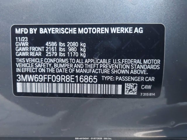 Aukcja sprzedaży 2024 Bmw 330i, vin: 3MW69FF09R8E16865, numer aukcji: 44104341