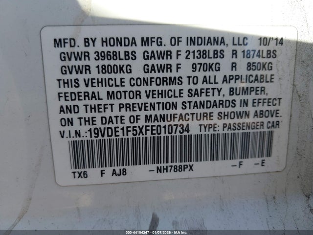 Acura Ilx 2.0l 2015 19VDE1F5XFE010734 Image 9