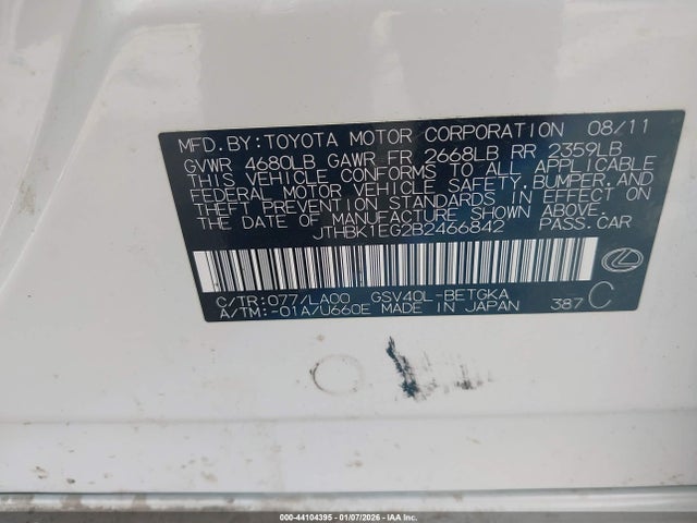 2011 LEXUS ES 350 JTHBK1EG2B2466842 Photo 8