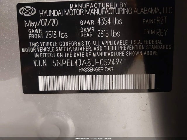 5NPEL4JA8LH052494 Hyundai SONATA SEL