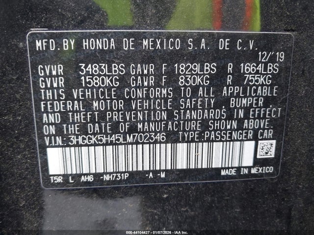 2020 HONDA FIT 3HGGK5H45LM702346 Photo 8