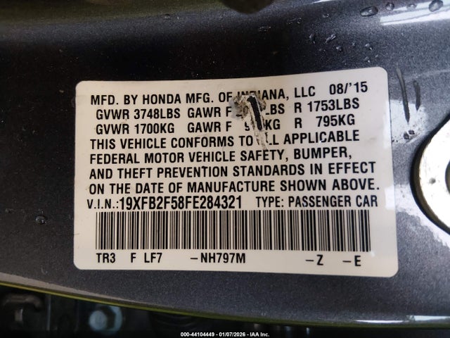 Honda Civic Lx 2015 19XFB2F58FE284321 Image 9