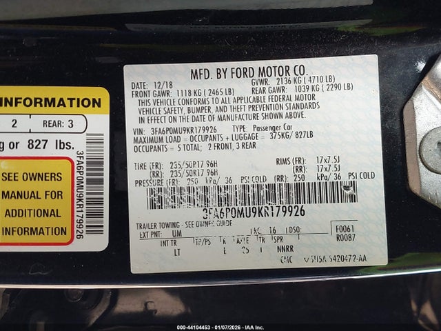 2019 FORD FUSION HYBRID 3FA6P0MU9KR179926 Photo 8