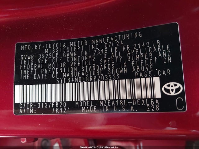 Toyota COROLLA LE 2024 5YFB4MDE8RP203232 Image 9