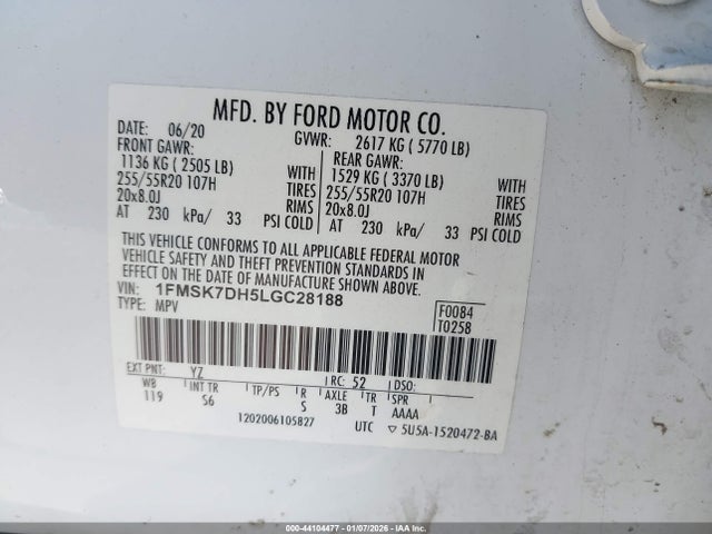1FMSK7DH5LGC28188 Ford EXPLORER XLT