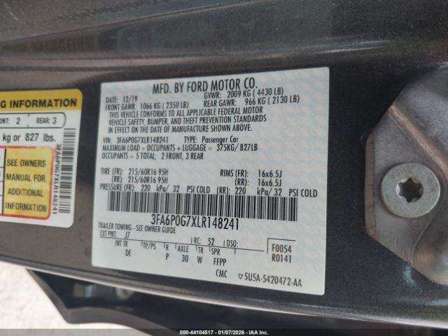 2020 FORD FUSION 3FA6P0G7XLR148241 Photo 8