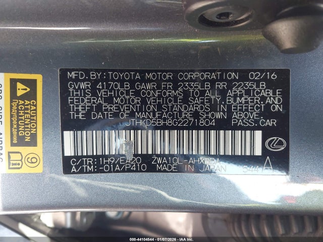 2016 LEXUS CT 200H JTHKD5BH8G2271804 Photo 8