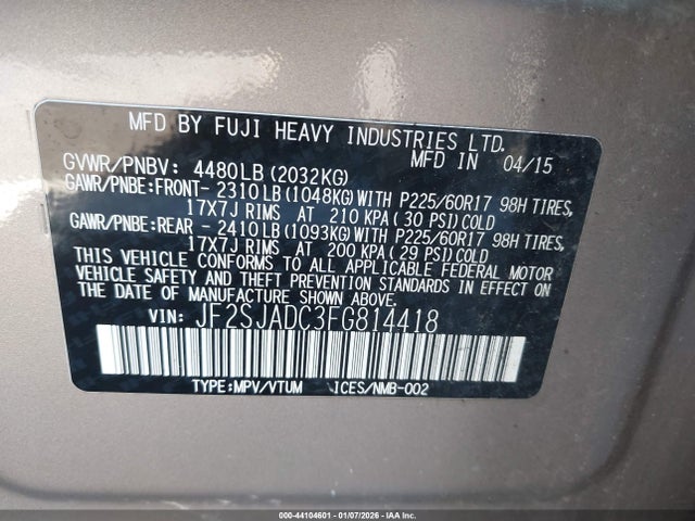 Subaru Forester 2.5i Premium 2015 JF2SJADC3FG814418 Image 9