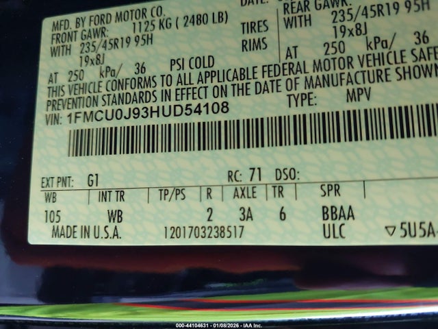 1FMCU0J93HUD54108 Ford Escape Titanium