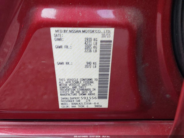 1N4AL3APXFC591556 Nissan Altima 2.5 Sv
