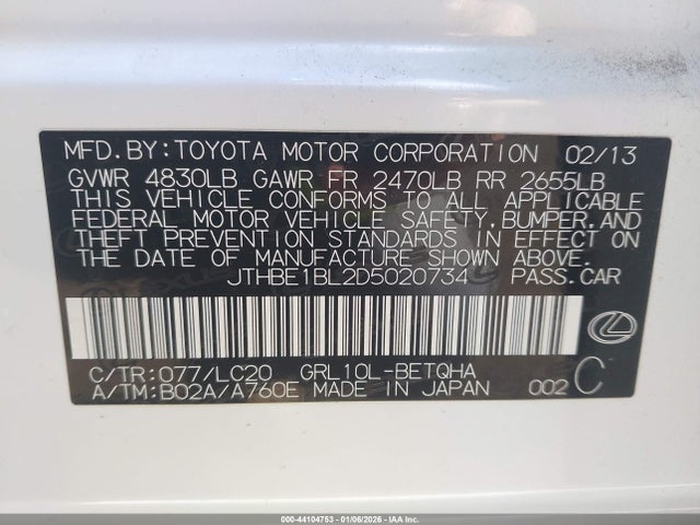 Продажа на аукционе авто 2013 Lexus Gs 350, vin: JTHBE1BL2D5020734, номер лота: 44104753