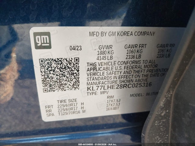 KL77LHE28RC025316 Chevrolet Trax Fwd Lt