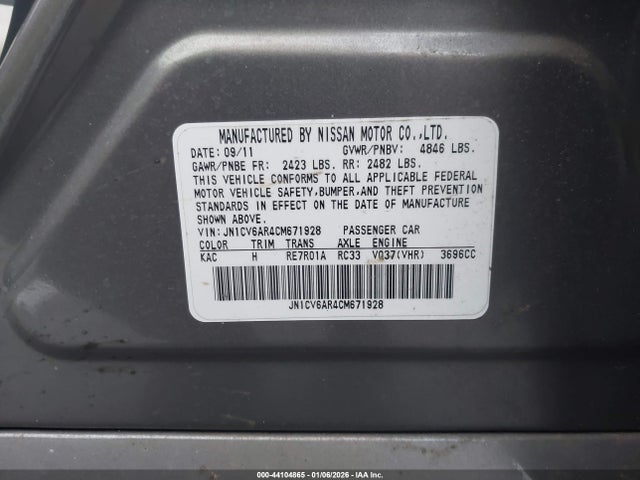 Продаж на аукціоні авто 2012 Infiniti G37x, vin: JN1CV6AR4CM671928, номер лоту: 44104865