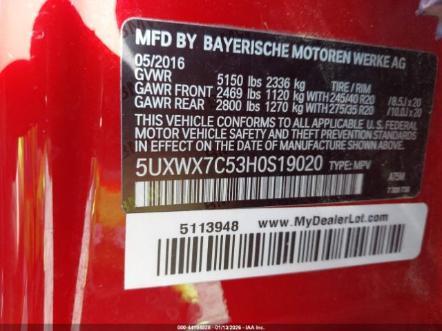 2017 BMW X3 5UXWX7C53H0S19020 Photo 8