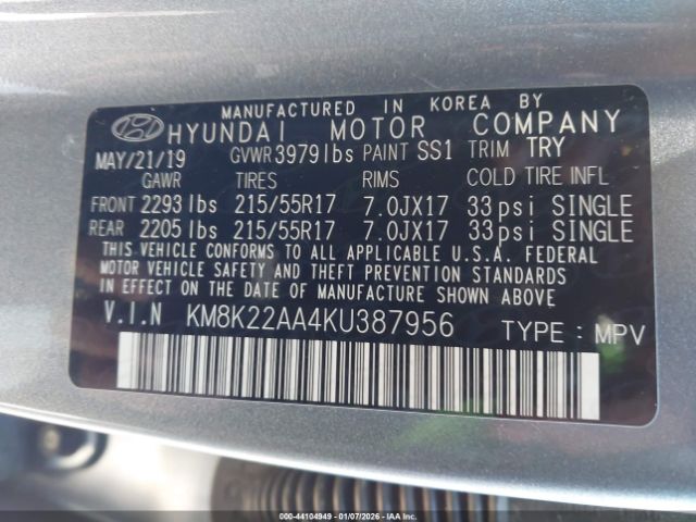 2019 HYUNDAI KONA KM8K22AA4KU387956 Photo 8