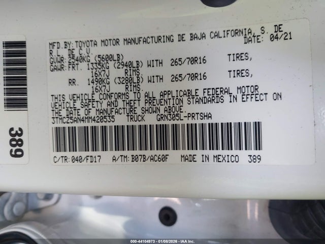 3TMCZ5AN4MM420535 Toyota Tacoma Trd Off-road