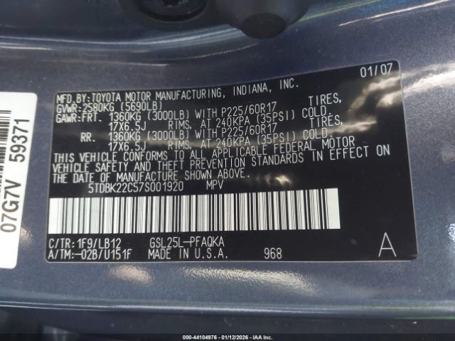 2007 TOYOTA SIENNA 5TDBK22C57S001920 Photo 8