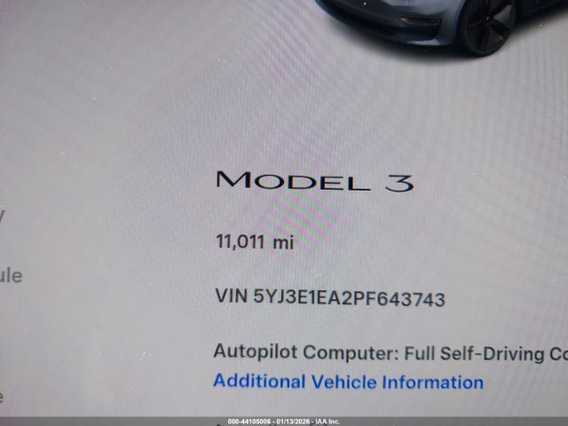 Продажа на аукционе авто 2023 Tesla Model 3 Rear-wheel Drive, vin: 5YJ3E1EA2PF643743, номер лота: 44105006