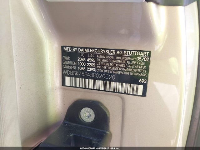 2003 MERCEDES-BENZ SL 500 WDBSK75F43F020020 Photo 8