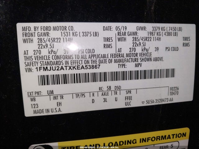 1FMJU2ATXKEA53867 Ford Expedition Limited
