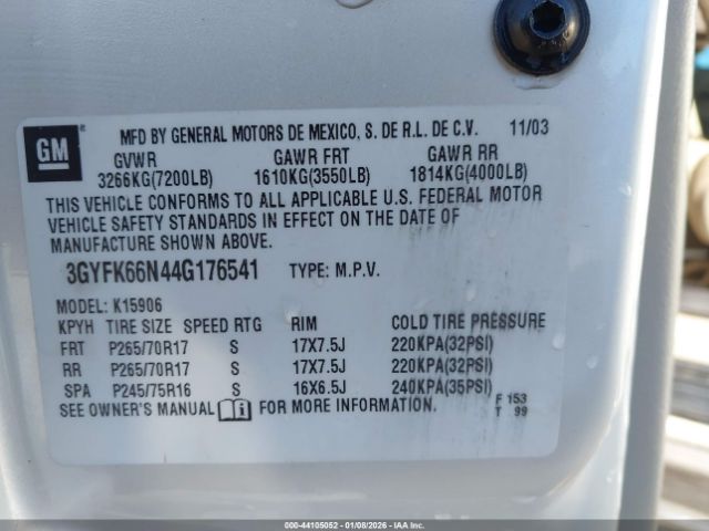 2004 CADILLAC ESCALADE ESV 3GYFK66N44G176541 Photo 8