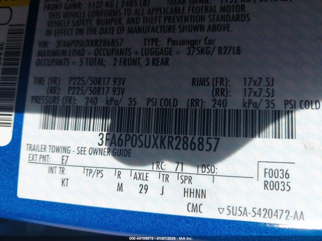 2019 FORD FUSION ENERGI 3FA6P0SUXKR286857 Photo 8