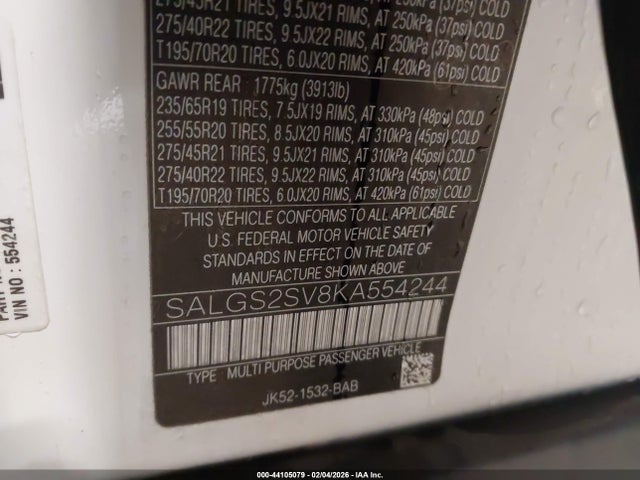 2019 LAND ROVER RANGE ROVER SALGS2SV8KA554244 Photo 8