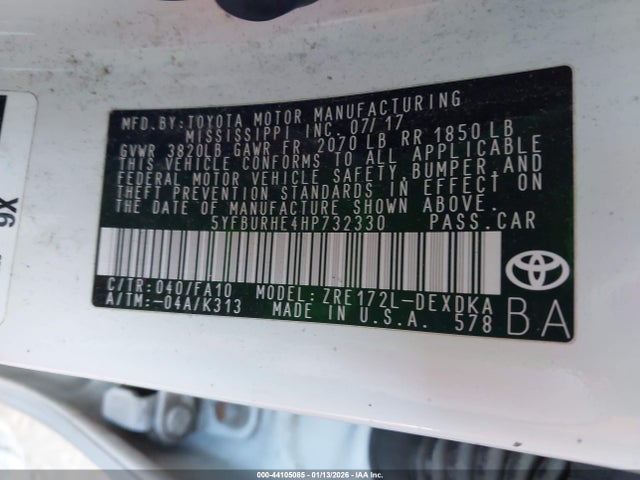5YFBURHE4HP732330 Toyota COROLLA L