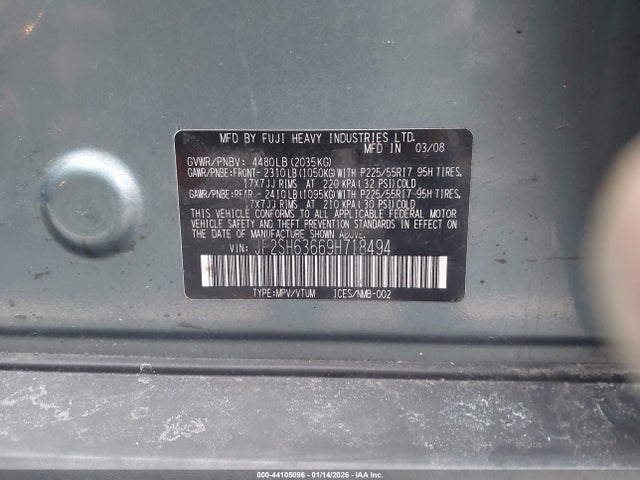 Aukcja sprzedaży 2009 Subaru Forester 2.5x, vin: JF2SH63669H718494, numer aukcji: 44105096